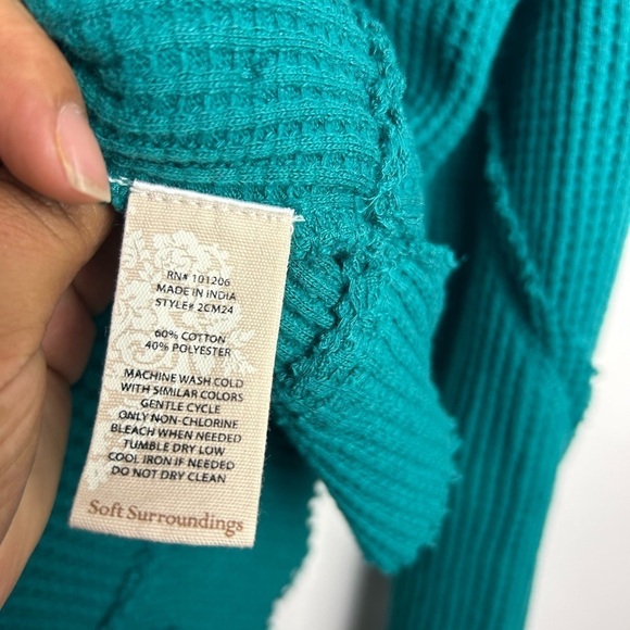 Soft SurroundingsBlueTeal Boho retro Thermal waffle knit Long Sleeve tunic top L - Picture 7 of 12